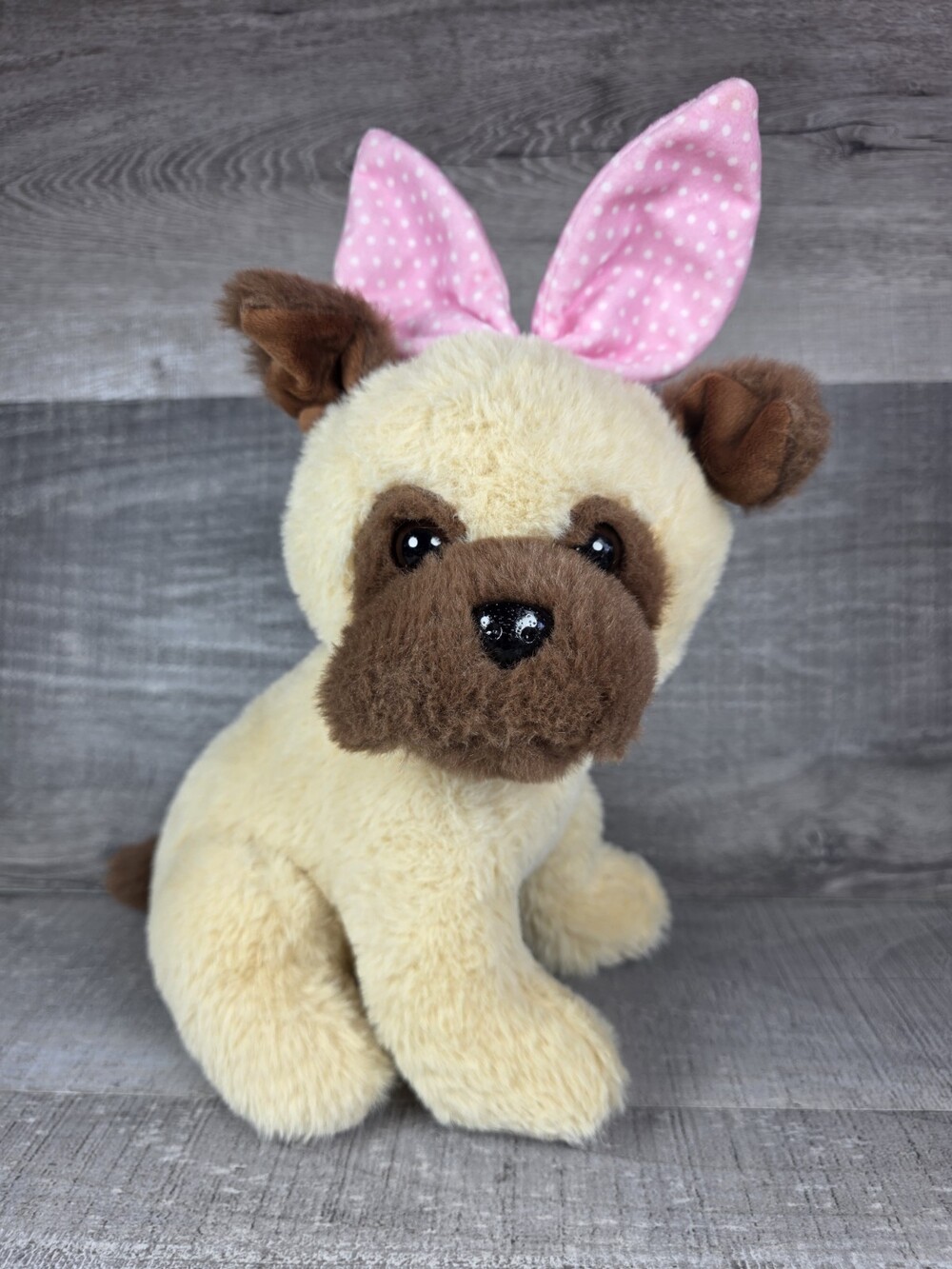 Inter America Tan Brown Puppy Dog Pink Polka Bunny Ears Stuffed Animal Toy b50